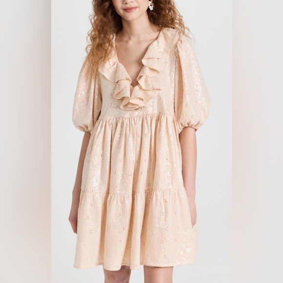 STINE GOYA Imperio Sequin Cotton Mini New Years Dress in Coconut Sparkles Size M - Picture 5 of 13